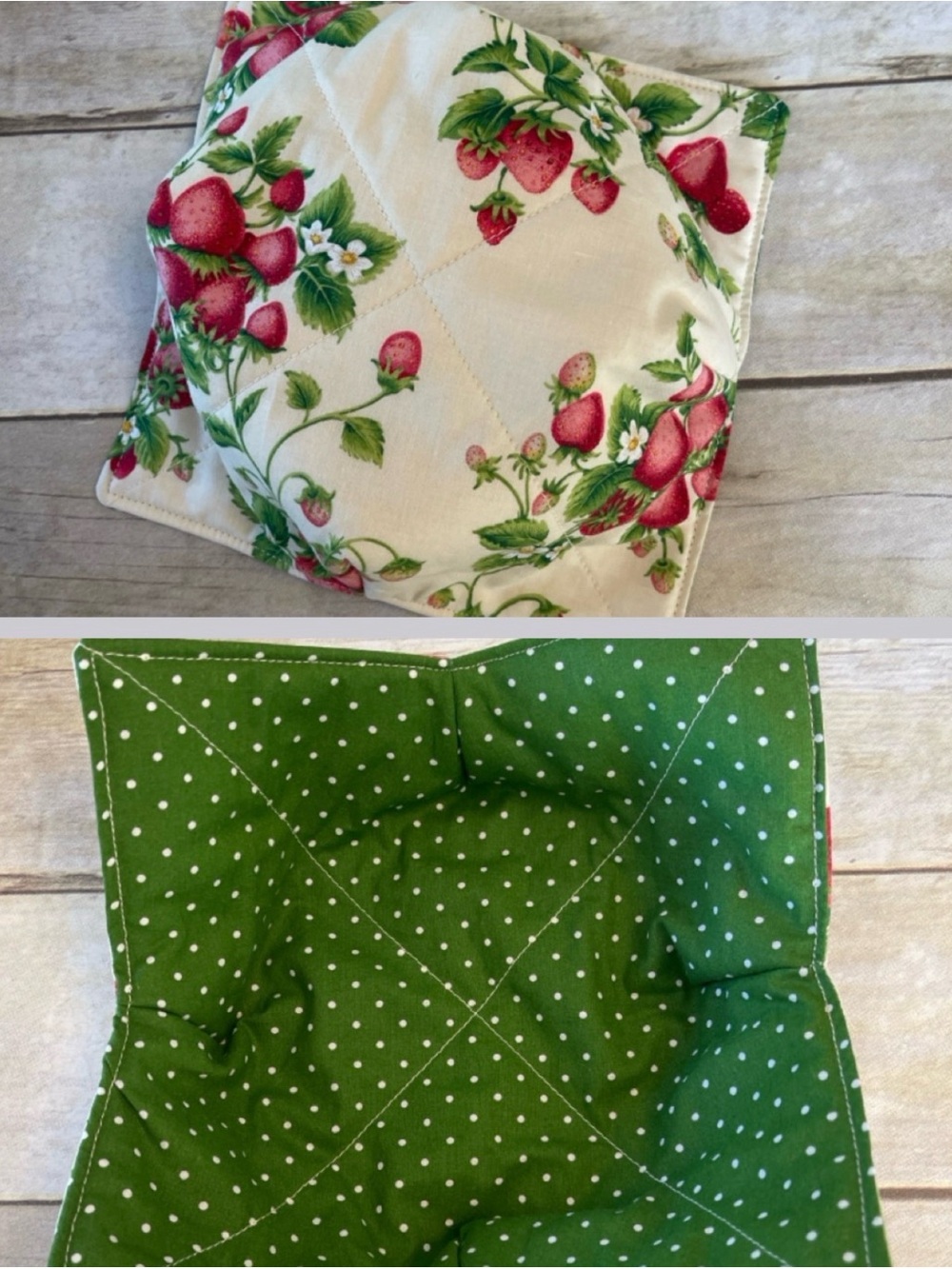 Microwave Bowl Cozy Reversible  Strawberries & Green Listing is for 1 Bowl Cozy